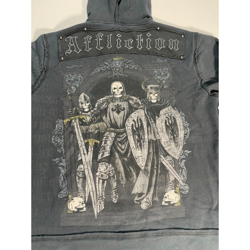 Y2K Affliction Vintage Goth‎ Knight Crusades USA Made Zip Up Hoodie Men's Size L - Picture 11 of 16